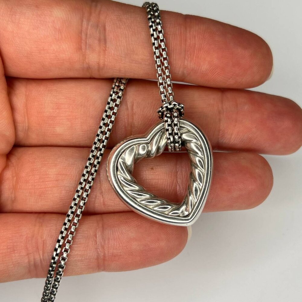 Authentic david yurman heart necklace sterling silver open heart cable charm